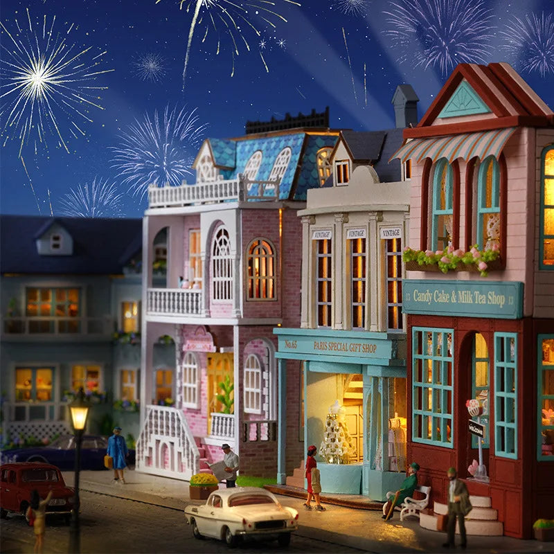 Zelfbouw miniatuurhuisje houten villa met meubels en verlichting - D-0013