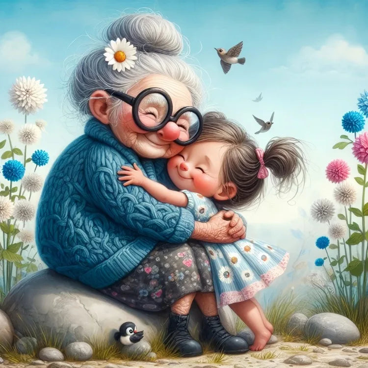 AB Diamond Painting op canvas - Fairy Dust Cartoon Opa & Oma