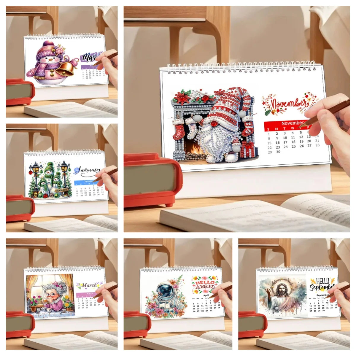 Diamond Painting Kalender met Kerst en Familie Thema – 13 Pagina’s Tafelkalender