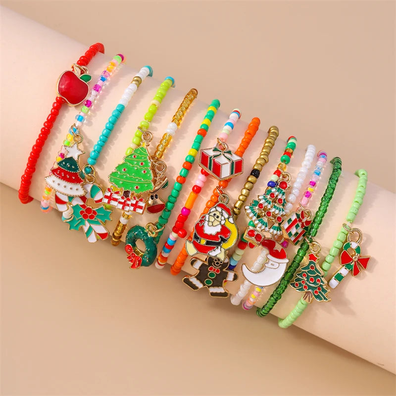 Kerst armbanden set dames handmade kralen met kerst charms cadeau