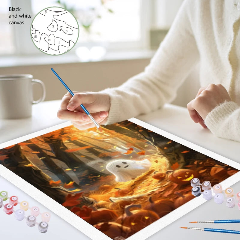 Schilderen op nummer Feestdagen - Halloween Spookbos met Pompoen - 9961552