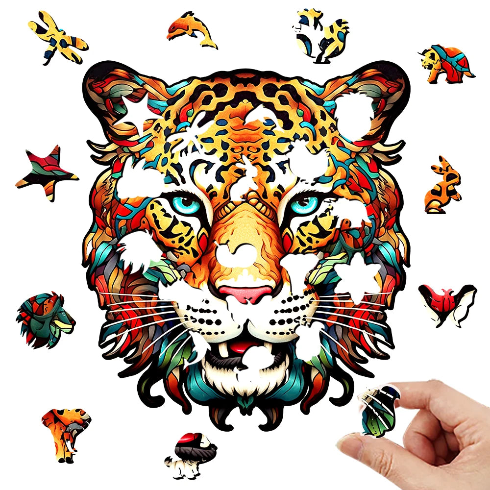 Houten figuren puzzel luipaard – onregelmatige dierenvorm cadeaubox
