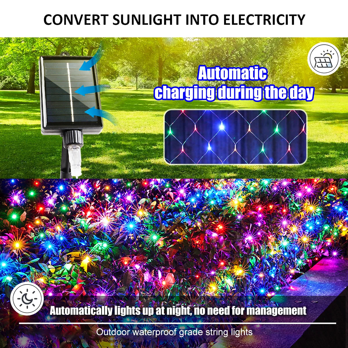 Kerst lichtgordijn op zonne-energie met 8 sfeermodi voor buiten