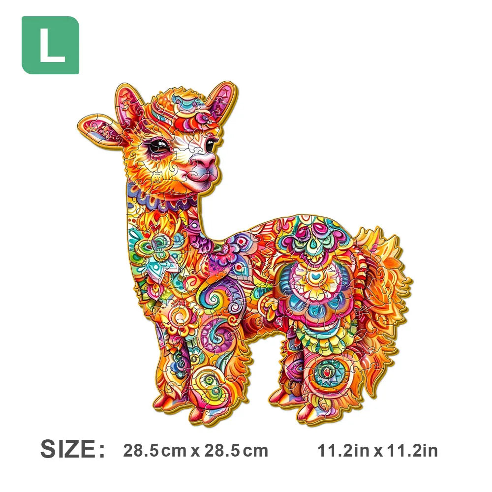 Houten figuren puzzel alpaca in luxe geschenkdoos