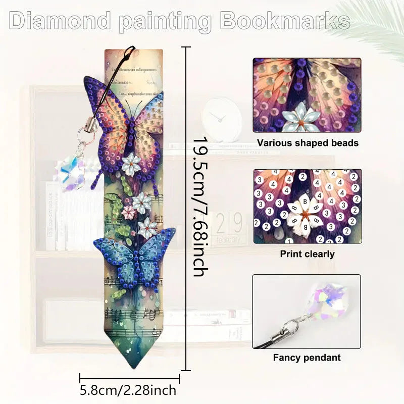 Diamond Painting Boekenlegger Vlinders Set van 3 met Kristalhanger