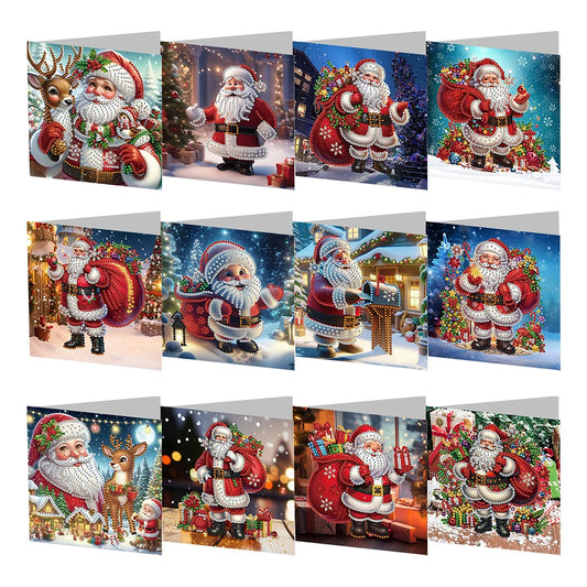 Diamond Painting Kerstkaarten set met feestelijke kerstmannen designs