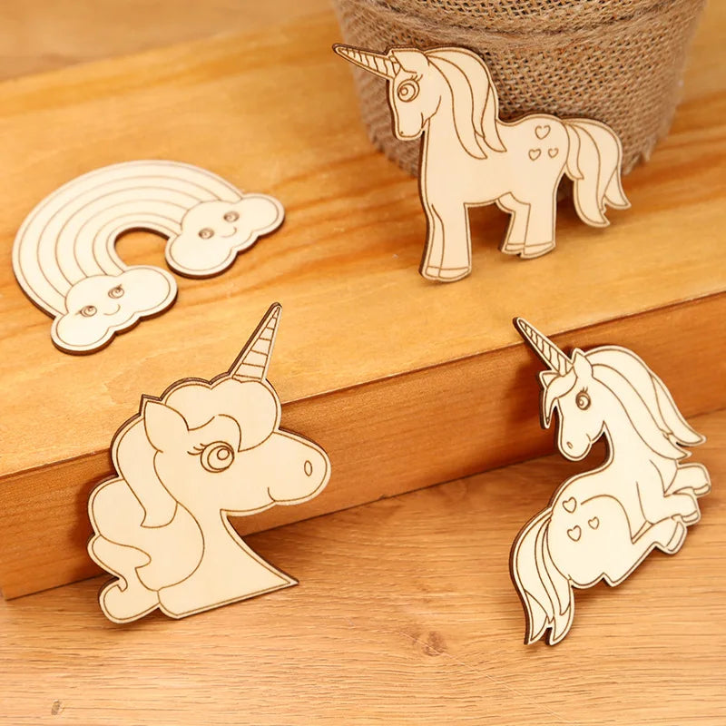 Houten figuren om zelf te kleuren – Unicorn set 10 stuks