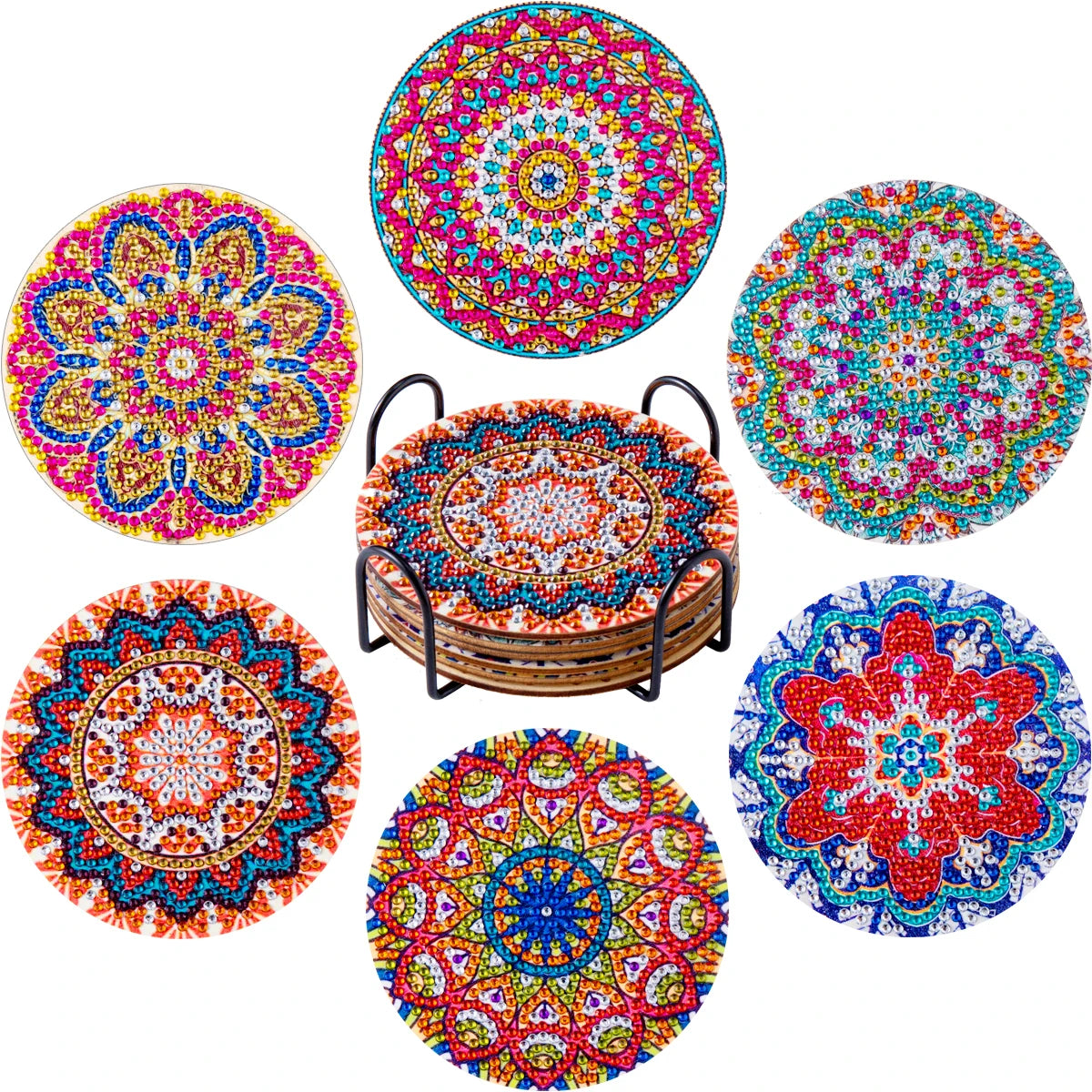 Diamond Painting Onderzetters – Set van 6 met Houder – Mandala Design