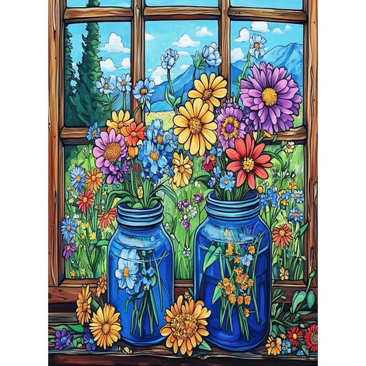 Schilderen op nummer Bloemen met glazen vazen op canvas met frame - 9967502