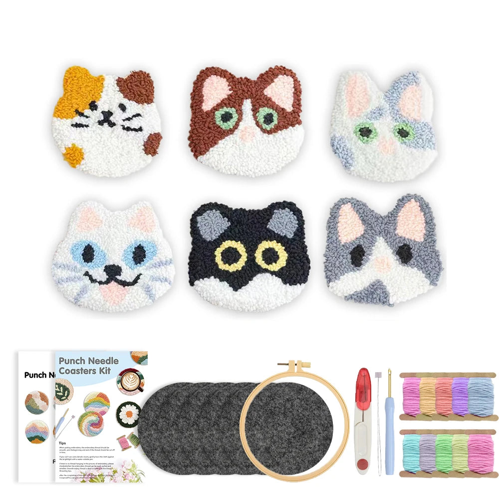 Punch Needle pakket onderzetters katten set met 6 onderzetters voor beginners