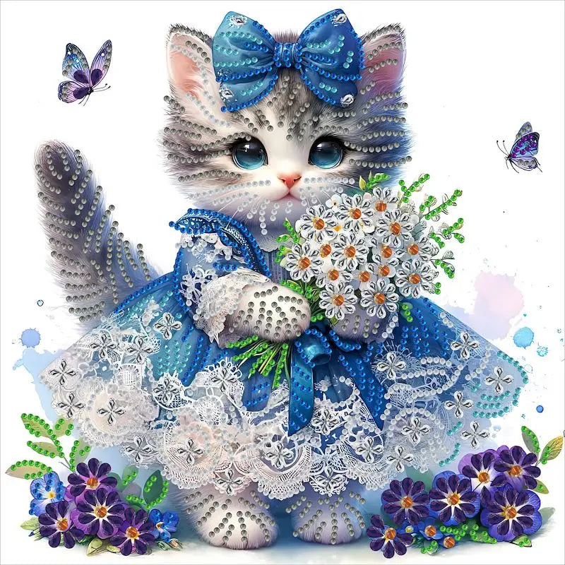 Diamond Painting op canvas met speciale vorm steentjes 30x30cm - 013 Kat