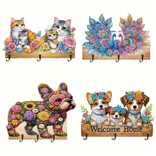Diamond Painting Kapstok/Sleutelrek met Honden Design 3 Haken