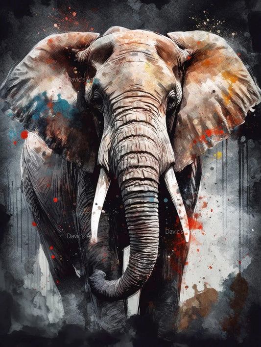 Diamond Painting Dieren Graffiti Kunstwerk met Ronde Steentjes - Olifant
