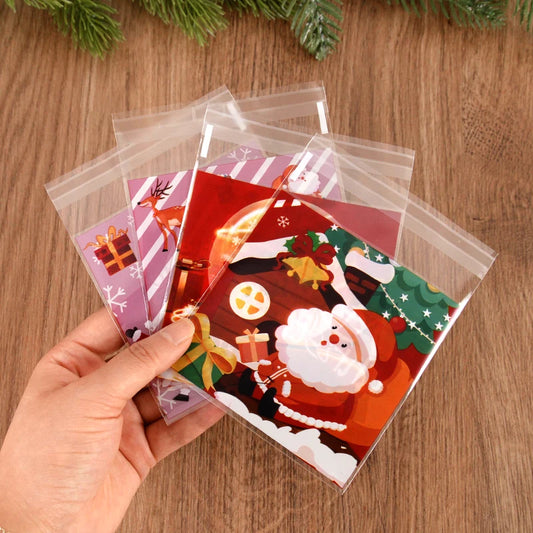 Kerst cadeauverpakking – 100 stuks zelfklevende snoep- en koekzakjes voor feestelijke traktaties