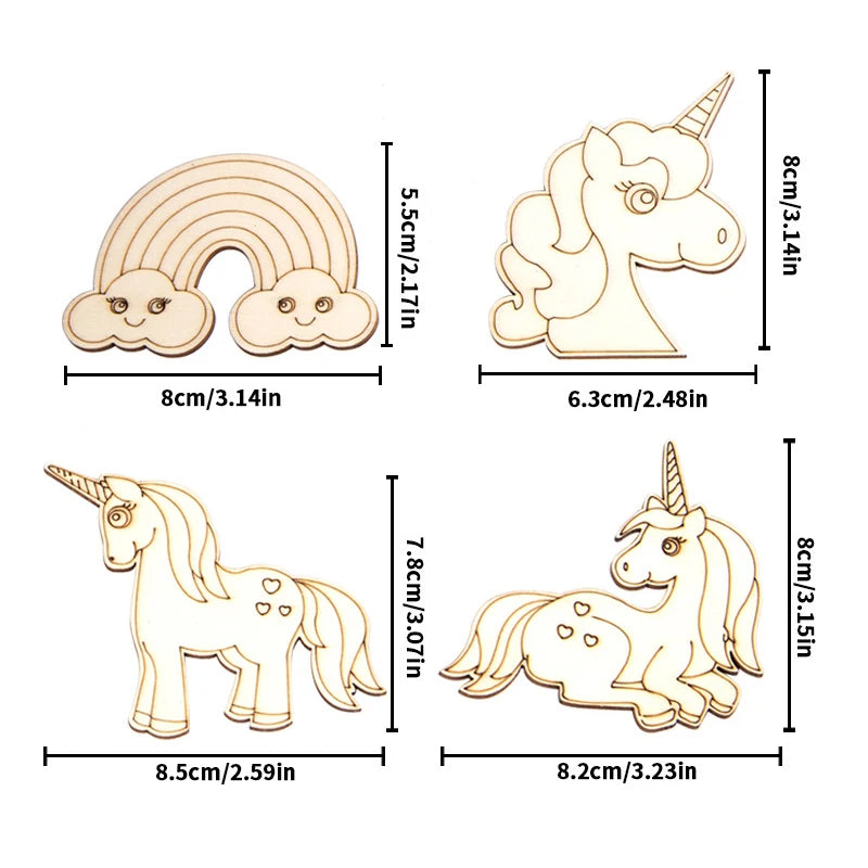 Houten figuren om zelf te kleuren – Unicorn set 10 stuks