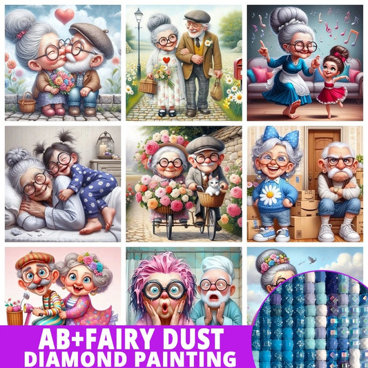 AB Diamond Painting op canvas - Fairy Dust Cartoon Opa & Oma