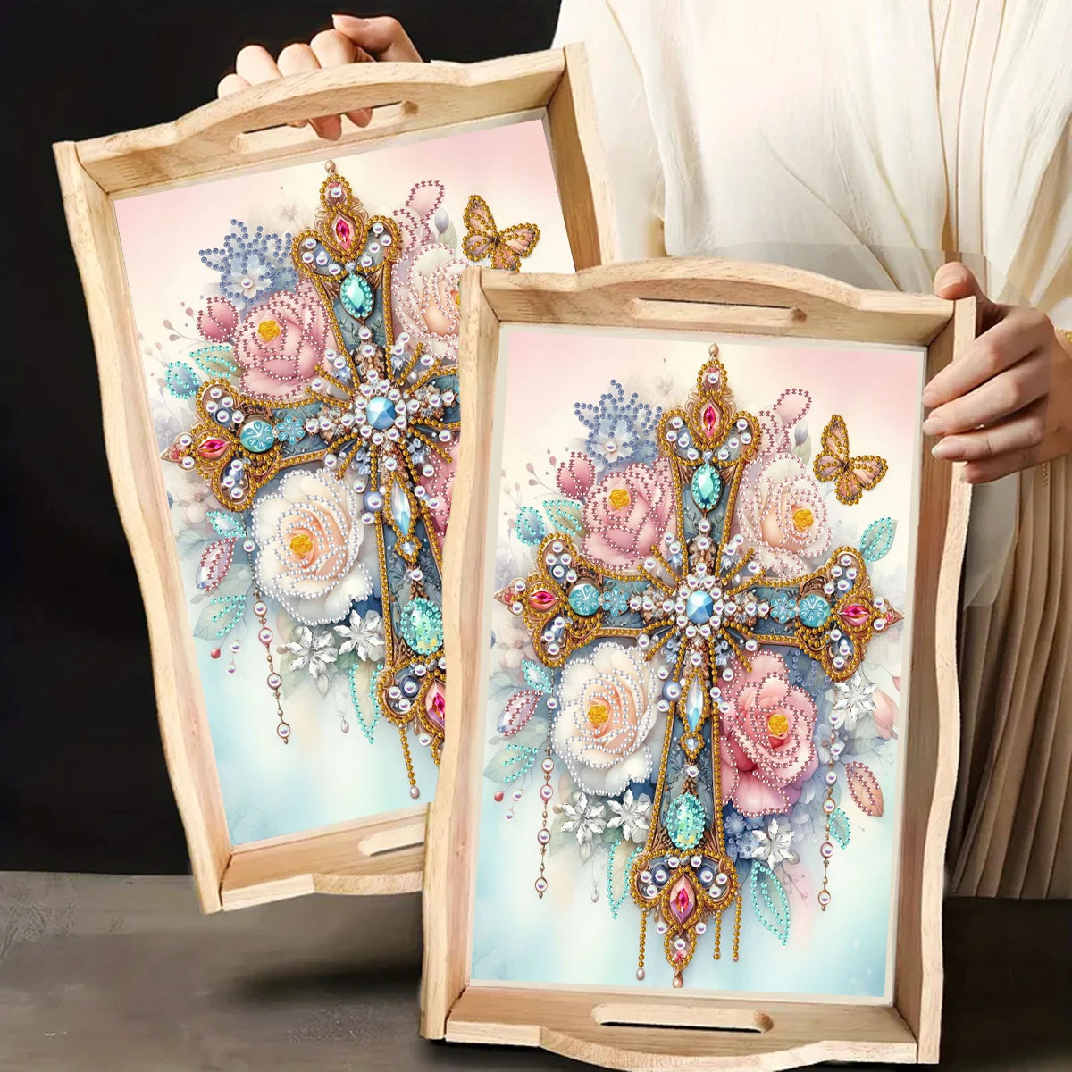 Diamond Painting Dienblad met Speciale Vorm Steentjes – Luxe Houten Tray