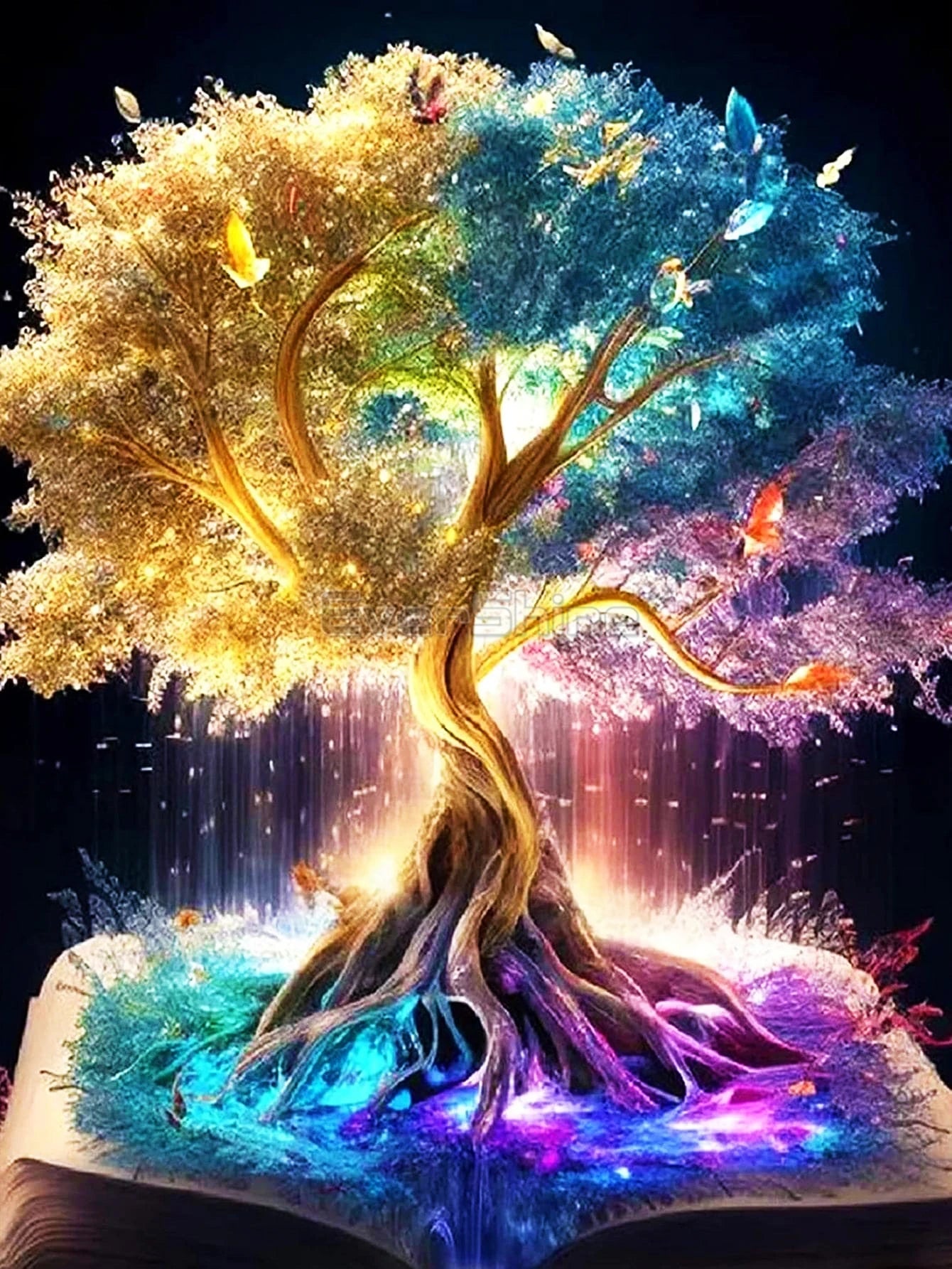 AB Diamond Painting met AB en Fairy dust steentjes – Boom landschap