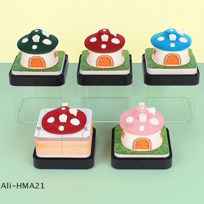 3D Papier Sculptuur Paddenstoel Huis Bureaukalender 2026 met LED Licht