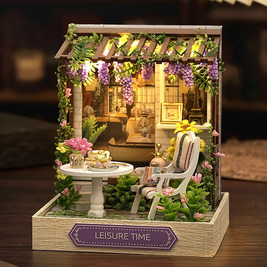 Zelfbouw miniatuurhuisje Houten Poppenhuis met LED Verlichting en Kamerdecoratie - QT-087