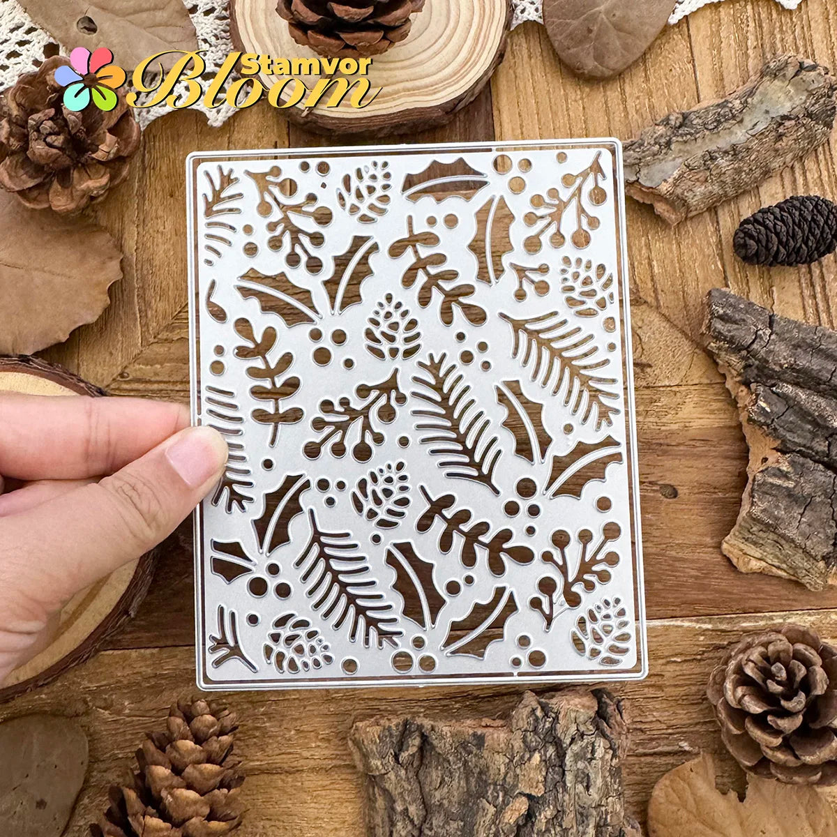 Snijmal Kersttakken Dennenbladeren Vierkant Frame voor Scrapbooking