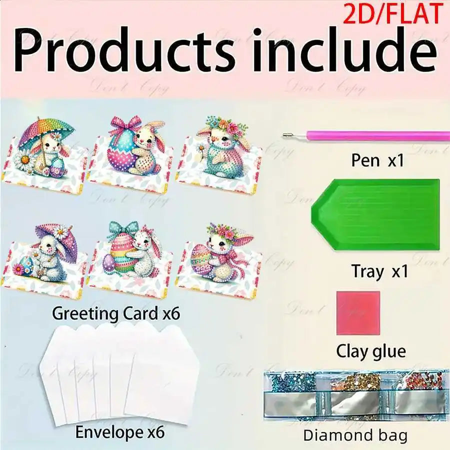 Diamond Painting Wenskaarten Pasen – Set van 6 Unieke Paaskaarten