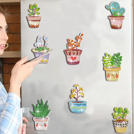 Diamond Painting Magneten – Kleurrijke Vetplanten Set van 8