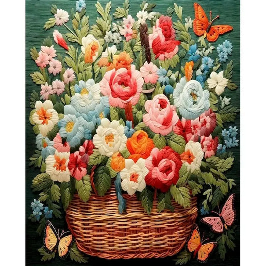 Diamond Painting Bloemen Kleurrijk Volledig Rond 30x40cm - Mand