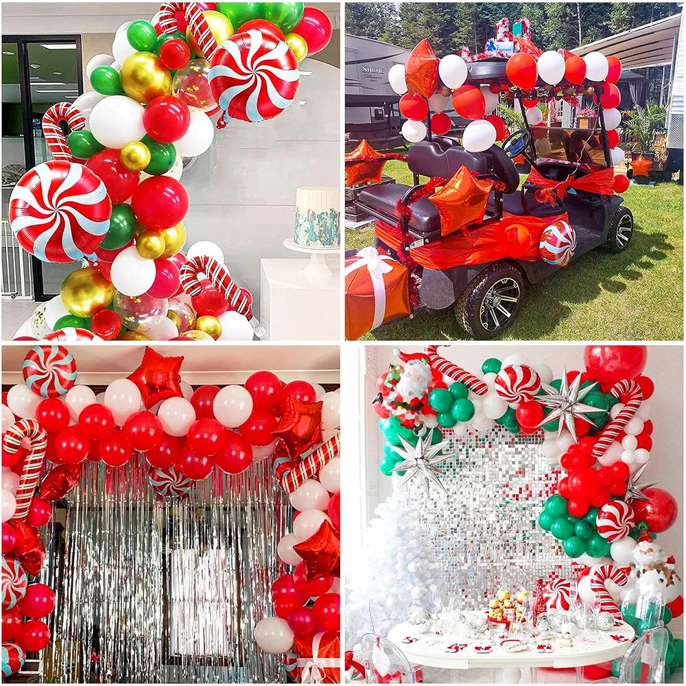 Opblaasbaar Kerst ornament snoepstok en ster decoratie in rood en groen