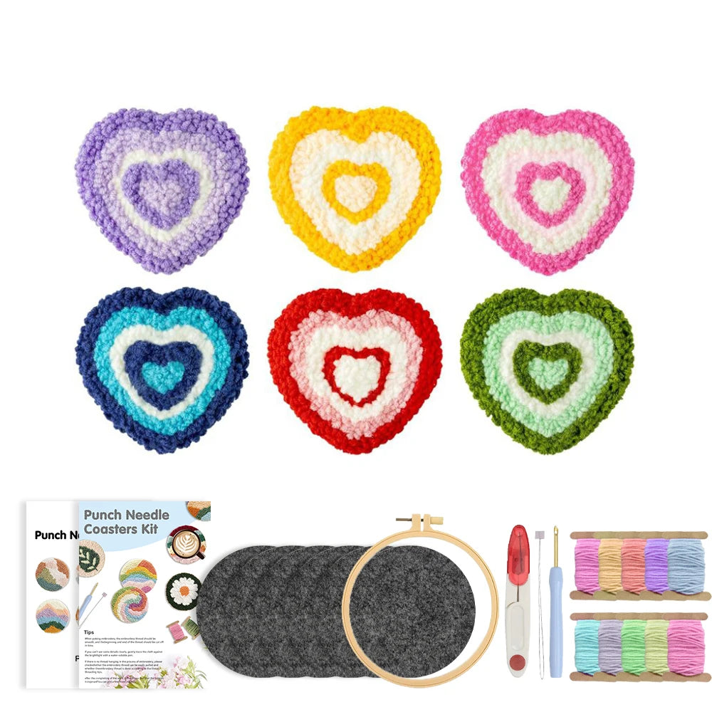 Punch Needle pakket onderzetters bloemen set van 6 voor beginners en volwassenen