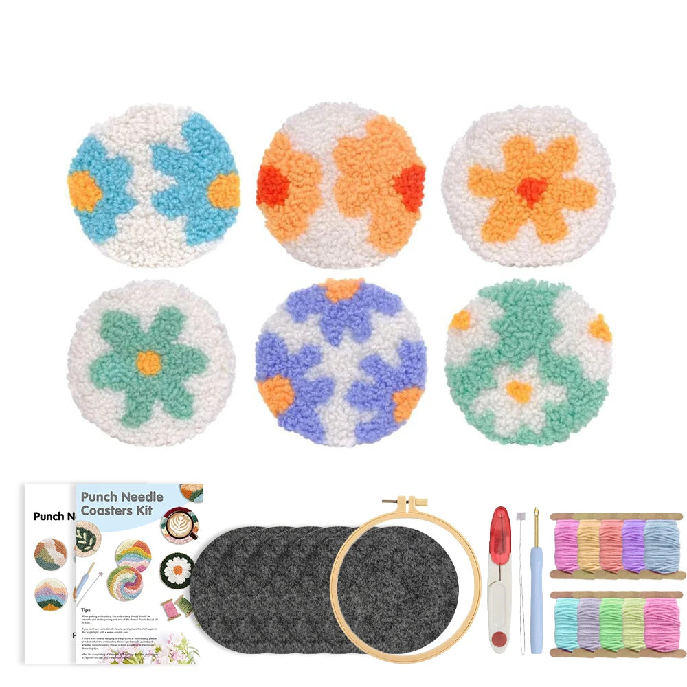 Punch Needle pakket onderzetters bloemen set van 6 voor beginners en volwassenen
