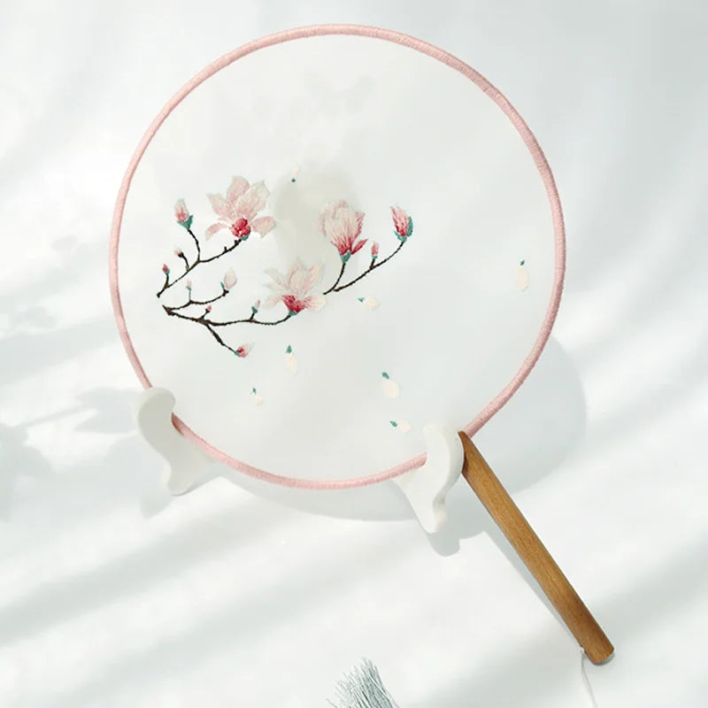 Borduurpakket rond Chinese bloemen waaier met voorgedrukt patroon