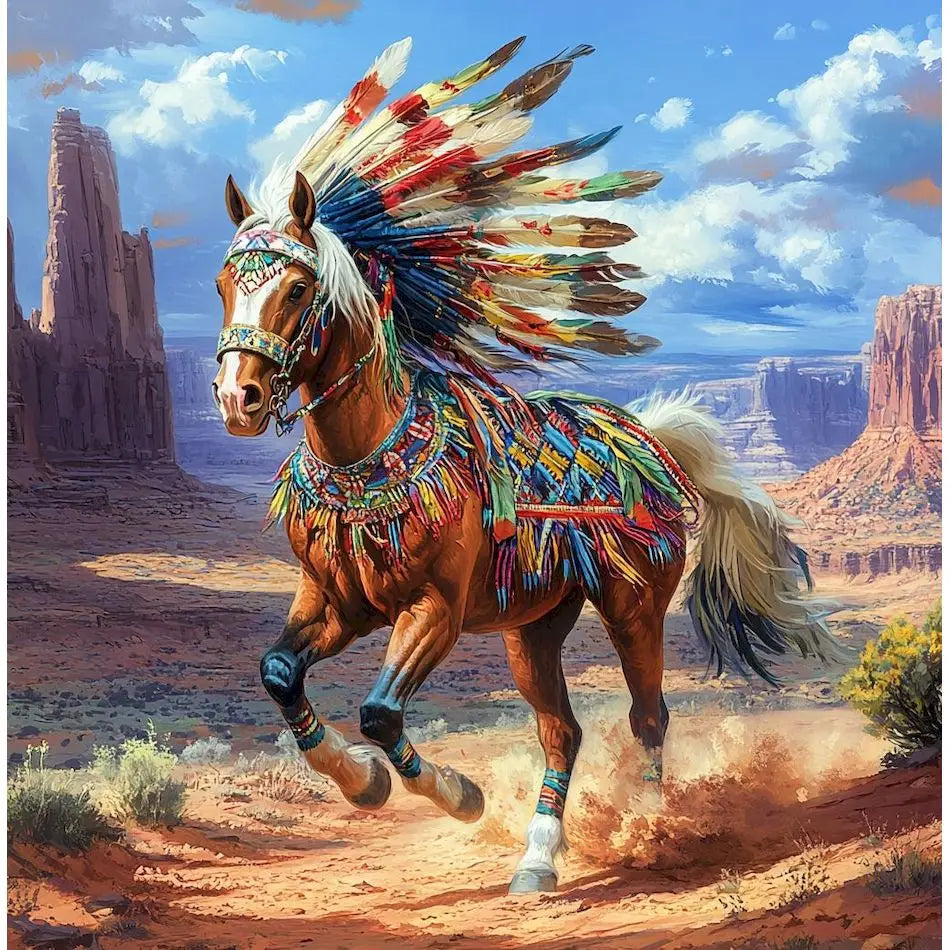 Diamond Painting Dieren - volledige bedekking - ronde of vierkante steentjes - Indianen Paard