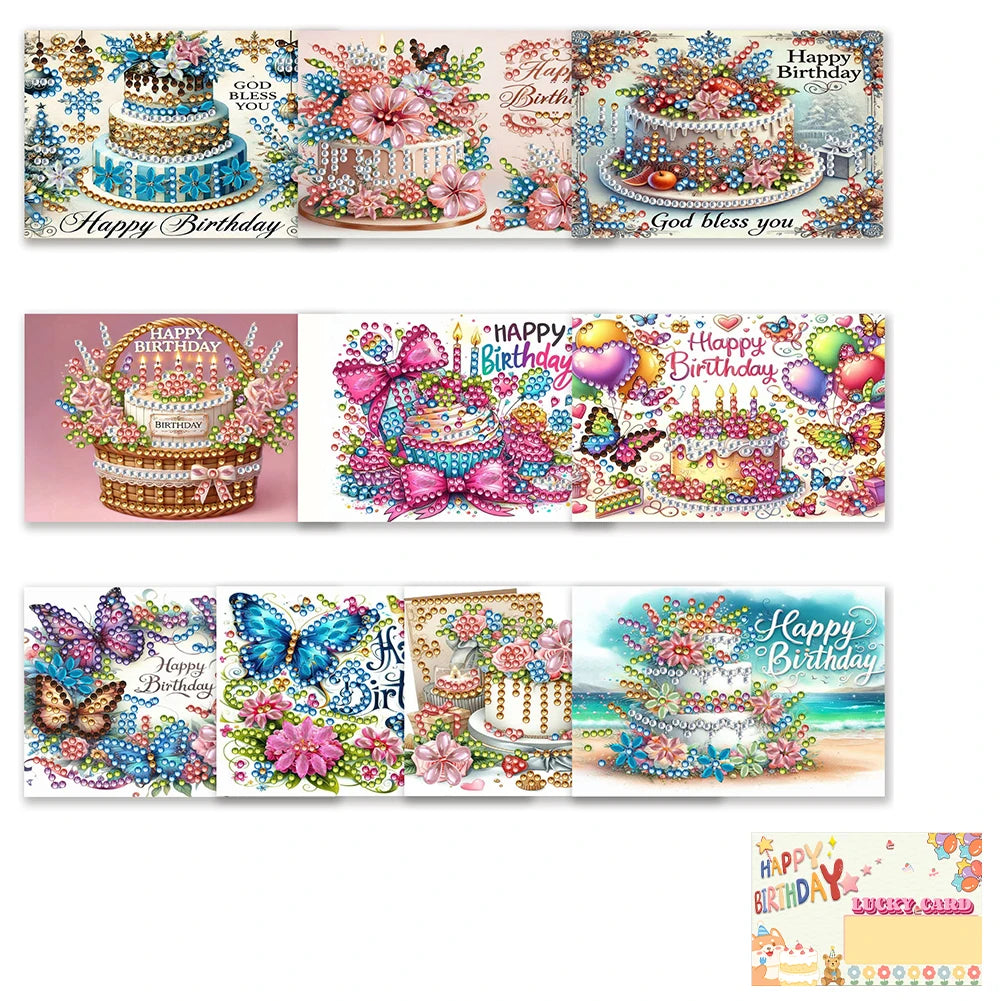 Diamond Painting Verjaardagskaarten set – Luxe Wenskaarten met Strass Steentjes
