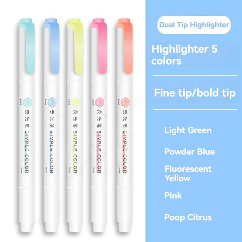 Stiften Pastel Markeerstiften Dubbele Punt – Set van 5