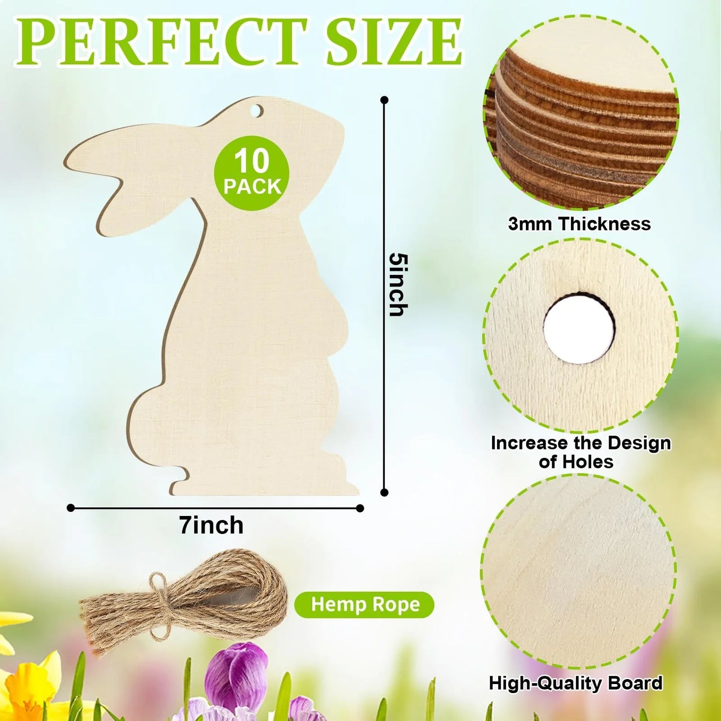 Houten Paas figuur om zelf te kleuren/schilderen – Konijnen set 10 stuks