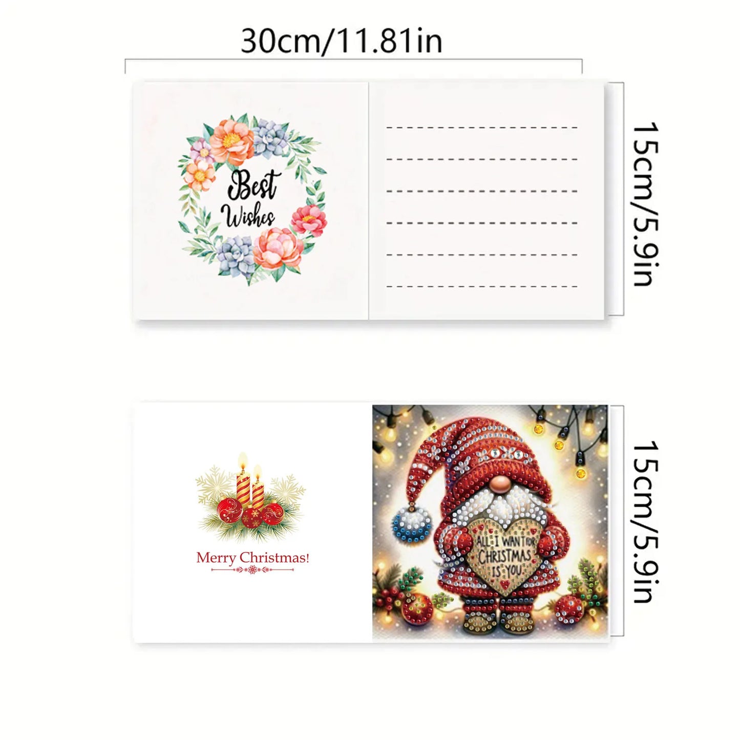 Diamond Painting Kerstkaarten Set met 6 Luxe Wenskaarten en Enveloppen - HK025