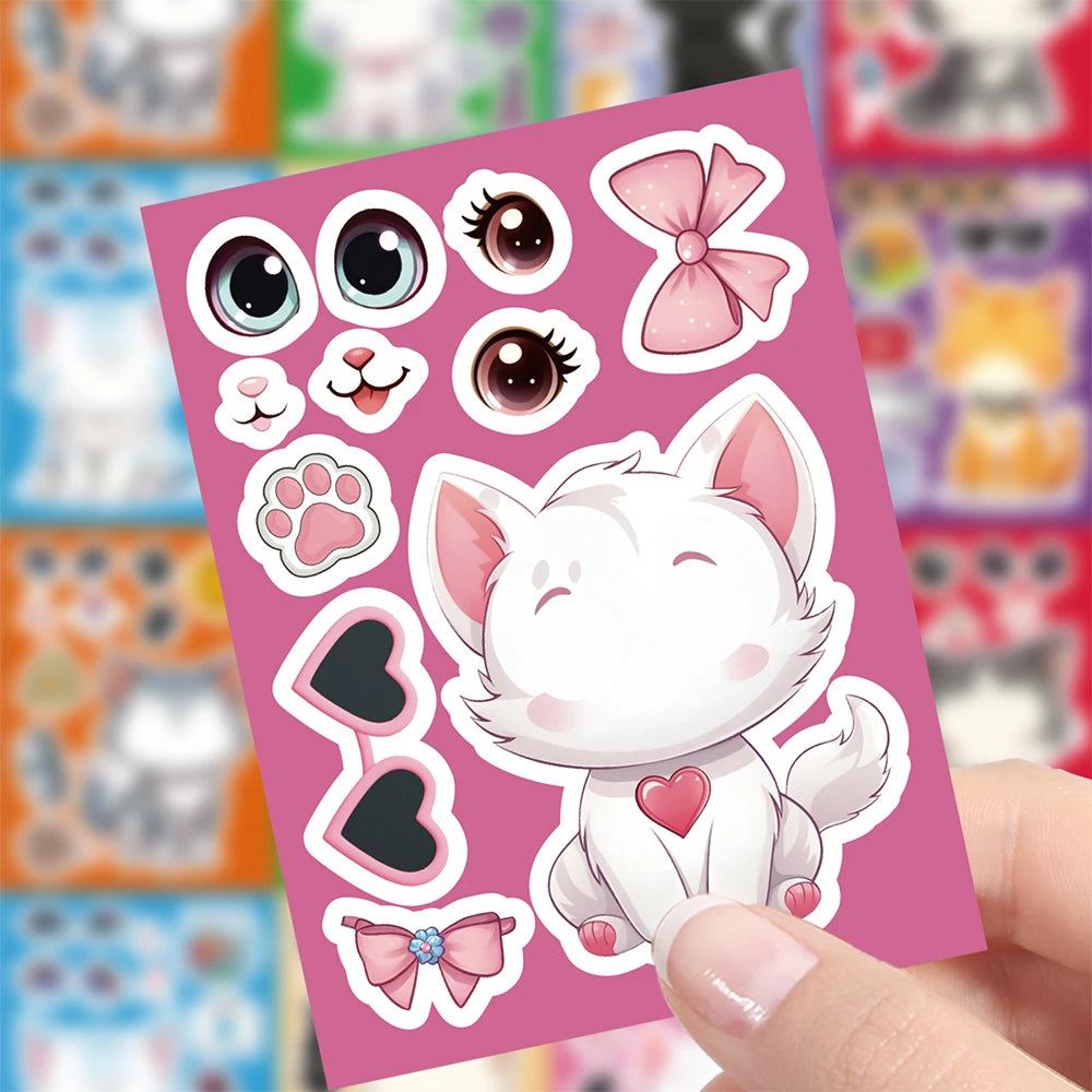 Sticker pret voor kinderen met katten gezichten puzzel stickers