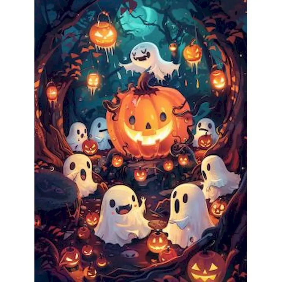 Schilderen op nummer Feestdagen - Halloween Spookbos met Pompoen - 9961718