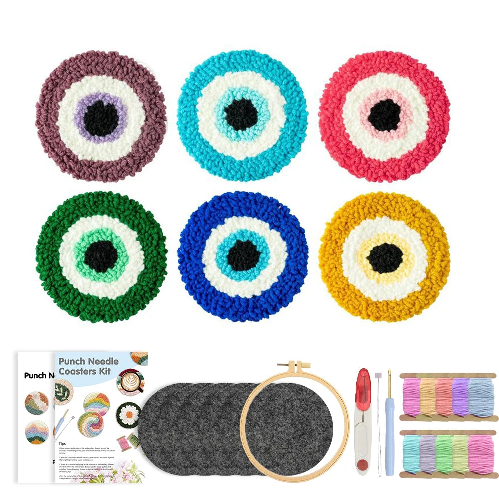 Punch Needle pakket onderzetters bloemen set van 6 voor beginners en volwassenen