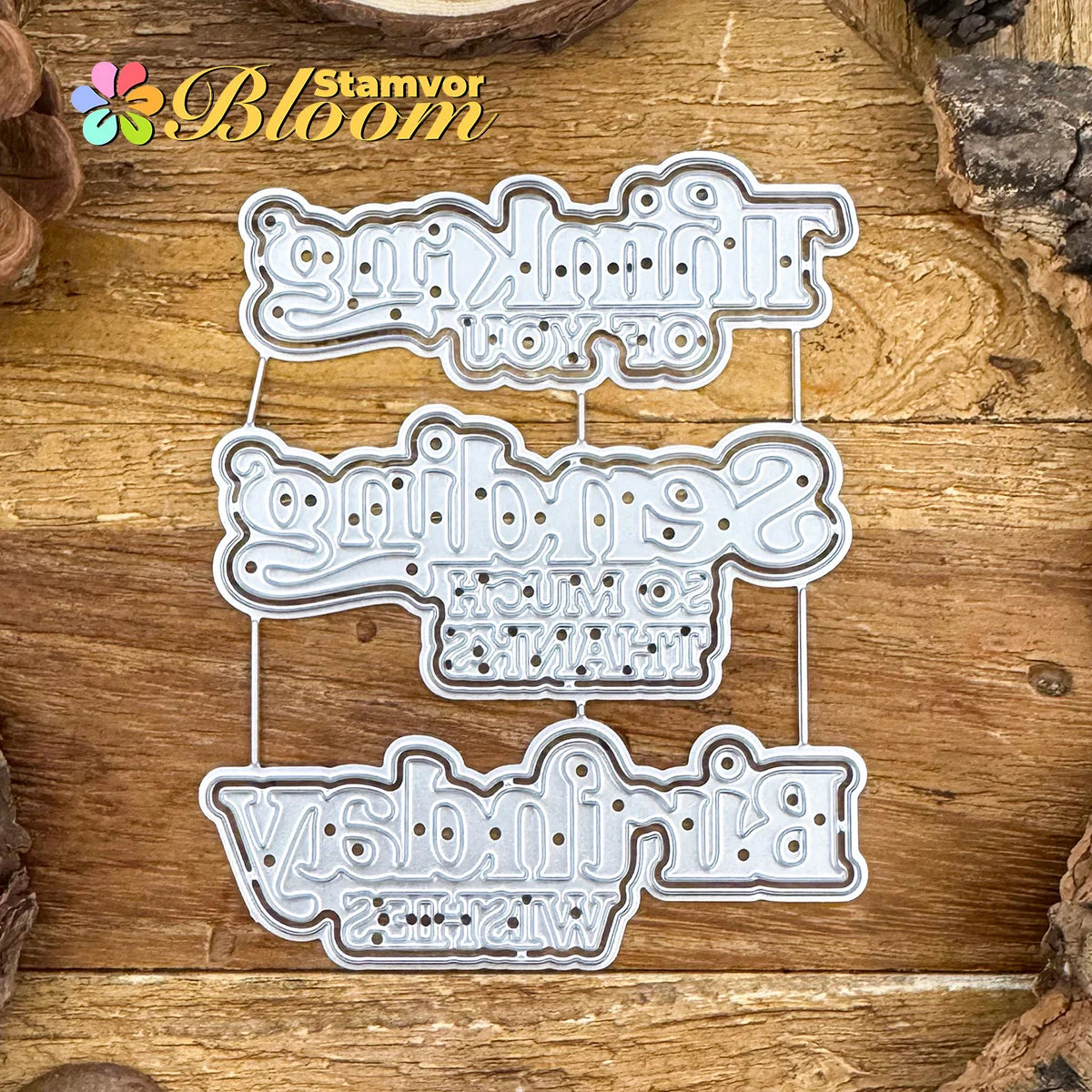 Metalen snijmal met tekst Thinking of You voor kaarten