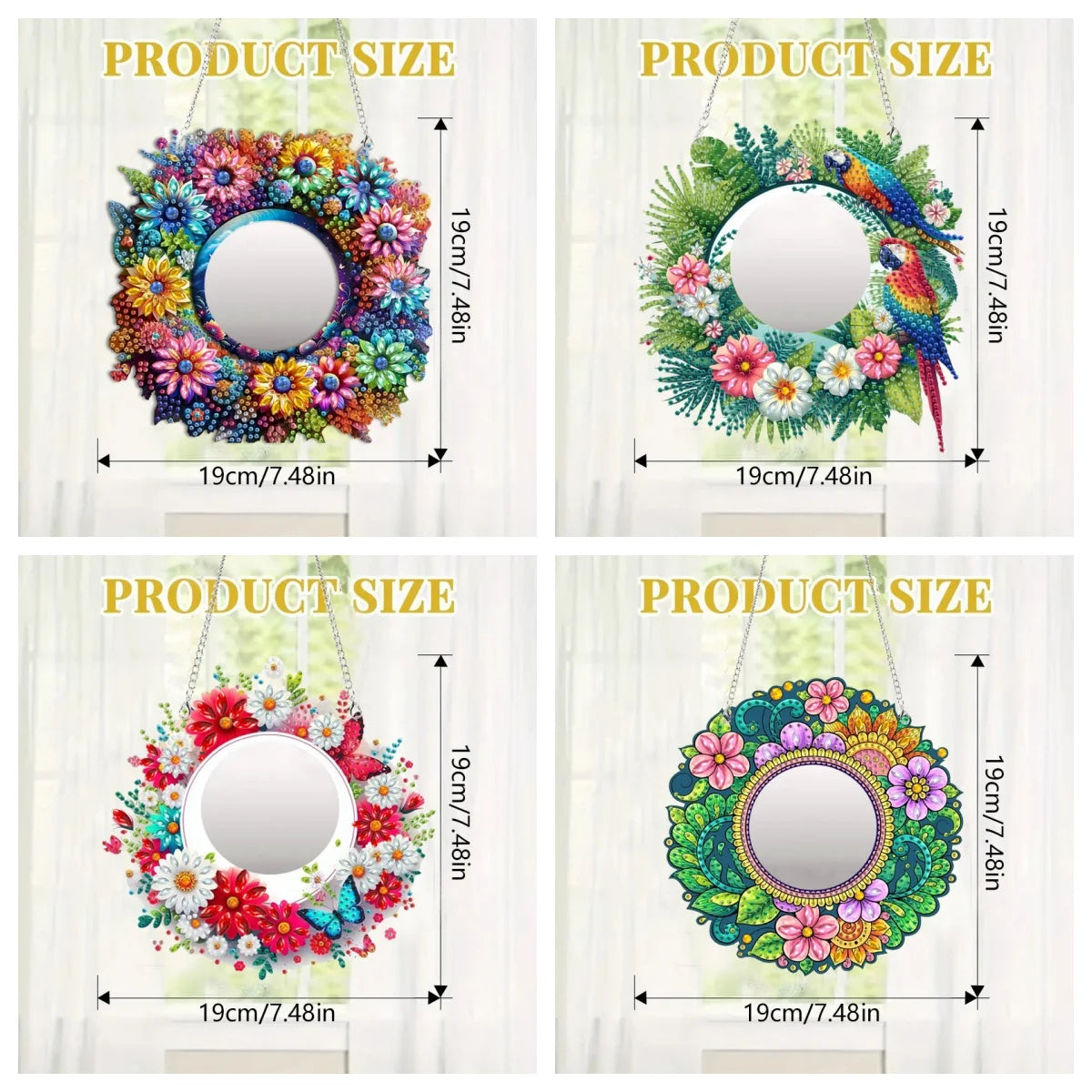 Diamond Painting Spiegel Gekleurde Bloemen Make-up Spiegel met Ketting - JZ005