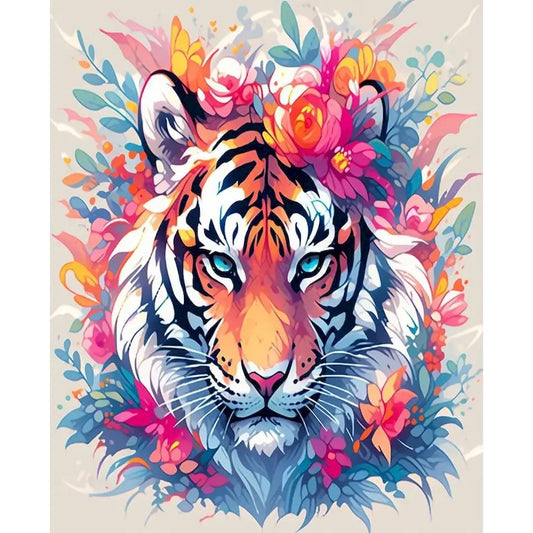 Schilderen op nummer Dieren - Kleurrijke Kop met Acrylverf - Tijger 9957118