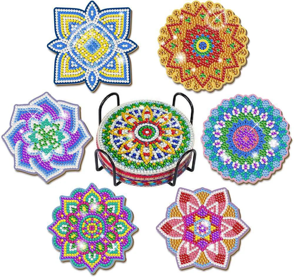 Diamond Painting Onderzetters – Set van 6 met Houder – Mandala Design