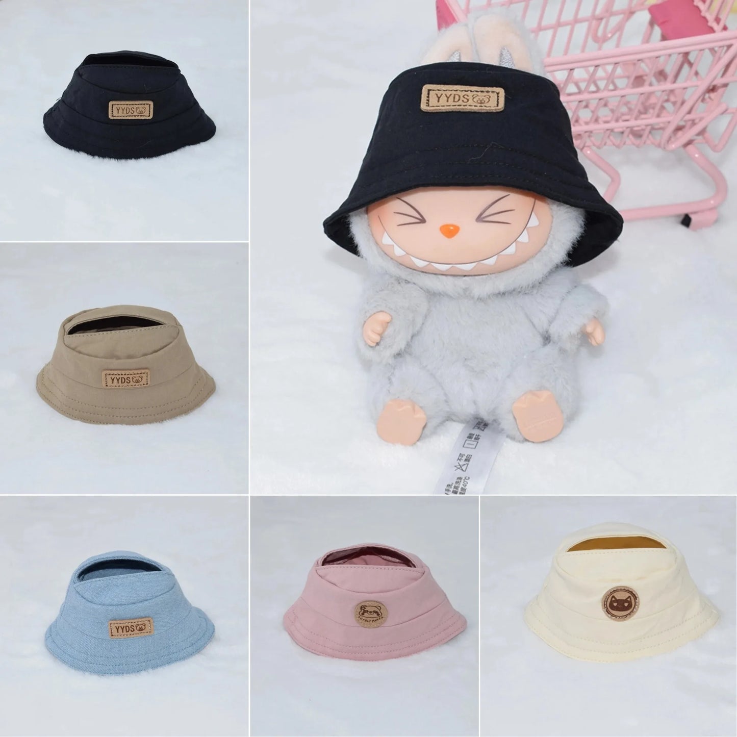 Kleding voor Labubu poppen – Schattig bucket hoedje 15/17 cm accessoire