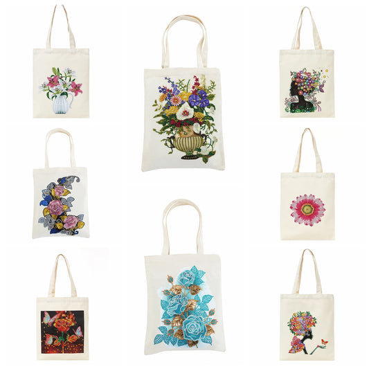 Diamond Painting Tas Bloemen Shopping Bag met Steentjes