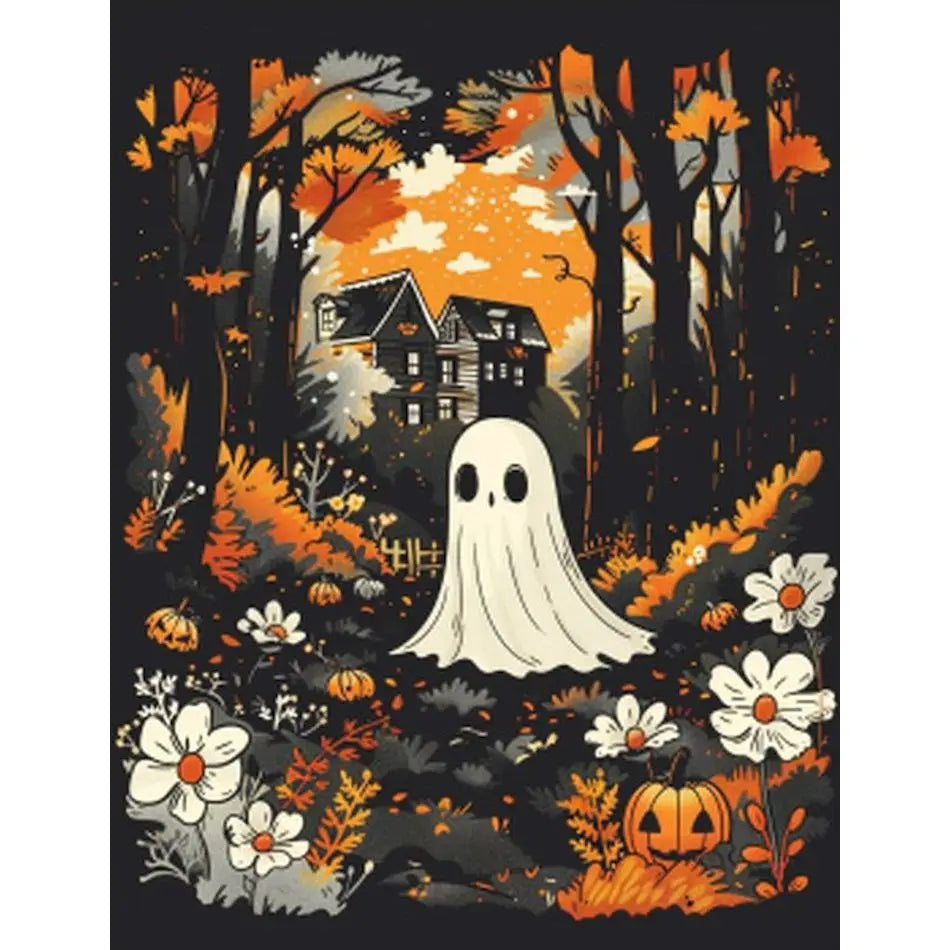 Schilderen op nummer Feestdagen - Halloween Spookbos met Pompoen - 9961550