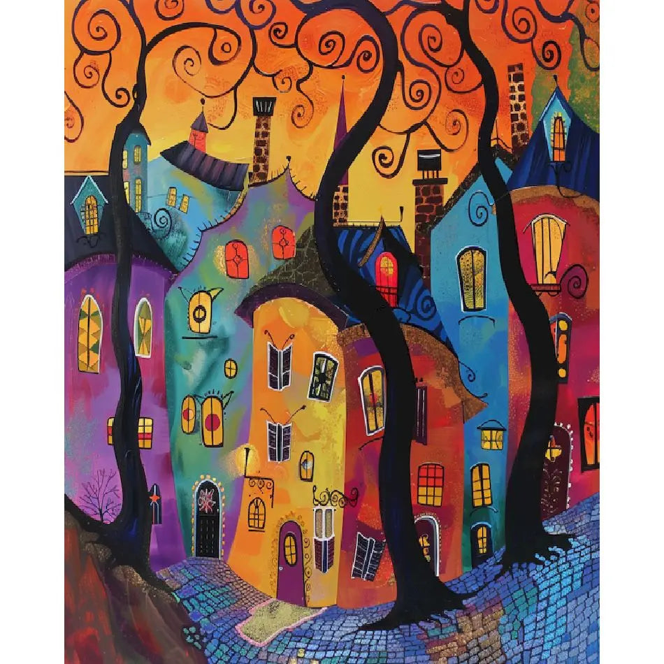 Schilderen op nummer Landschappen - Abstracte huizen, landschappen en busjes (Keuze uit 13 afbeeldingen)