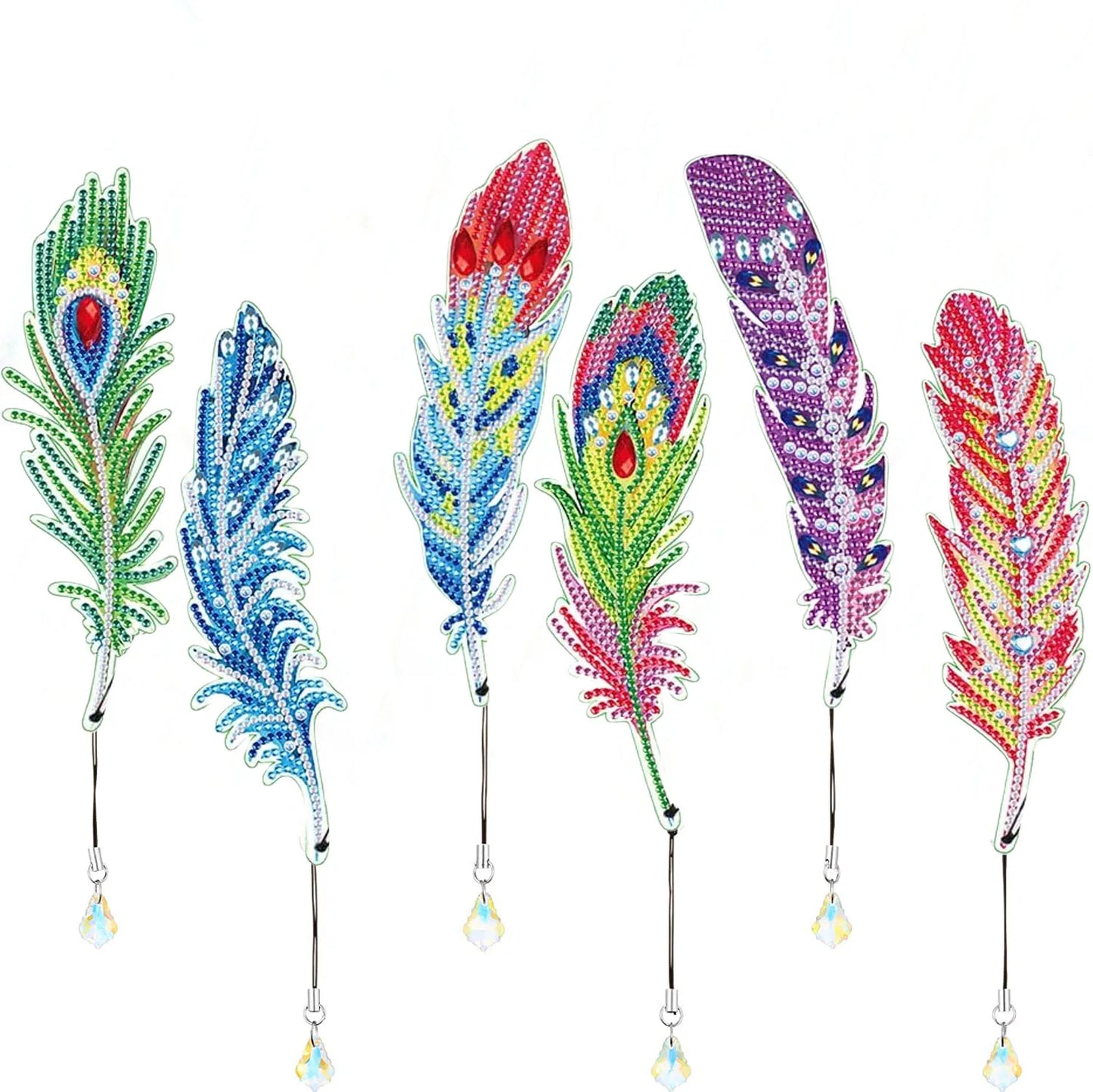 Diamond Painting Boekenlegger Veren Set met Kristallen Hanger 6 Stuks
