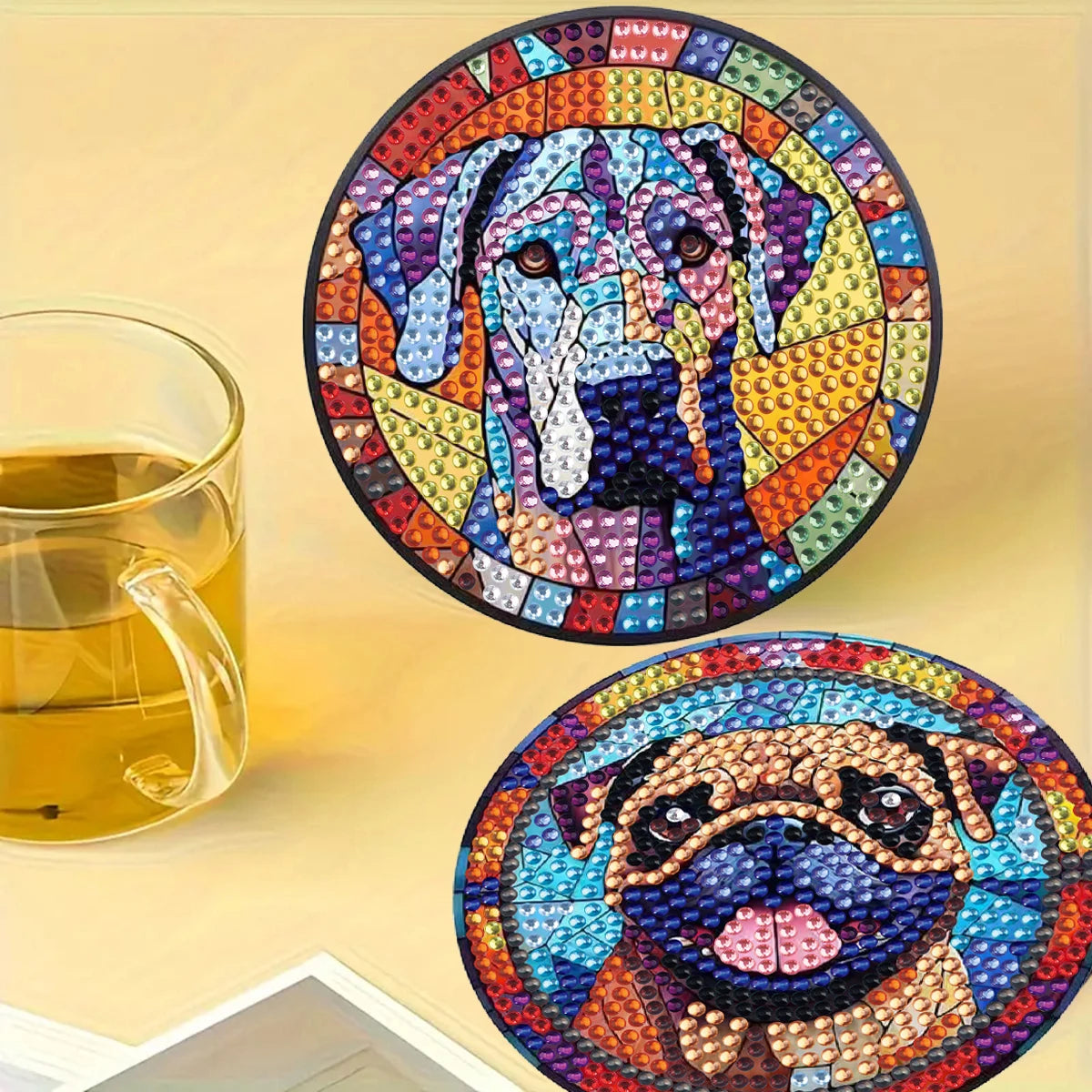 Diamond Painting Onderzetters met honden – creatieve houten set